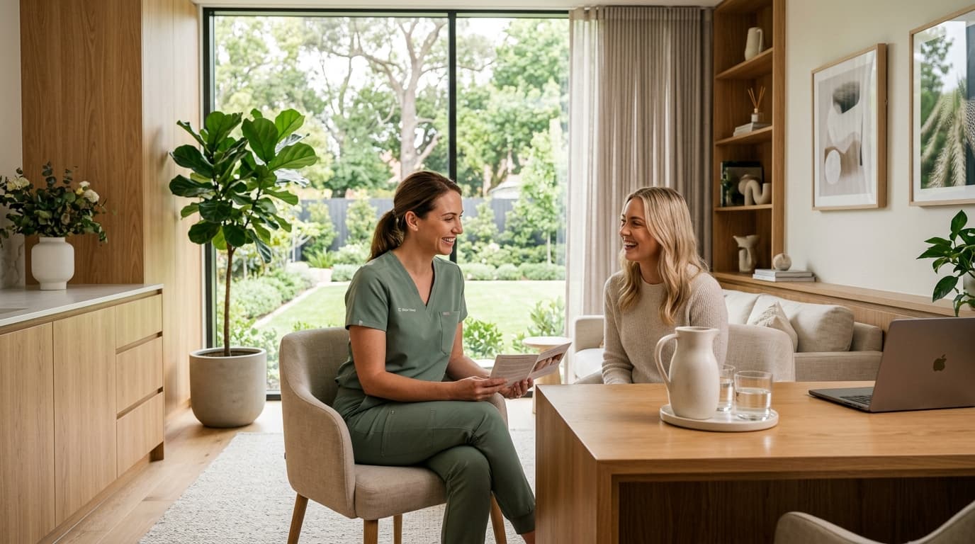 BrightSmile boutique consultation room with smiling dentist and happy patient